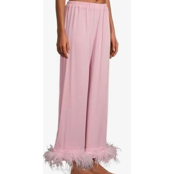 SLEEPER 100% Viscose Pink Ostrich Feather Trim Lounge Party Pajama Pants Size XS - Picture 1 of 13
